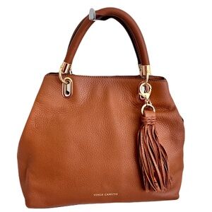 Vince Camuto Brown Leather ‘Elva’ Tassel Satchel in “Dark Rum”